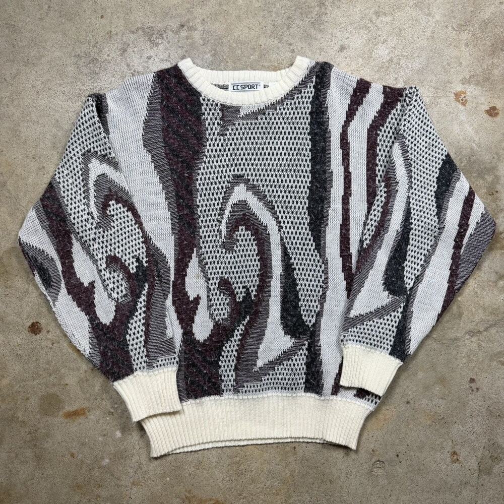 Vintage 90s Wavy 3D Knit Coogi Style Sweater Size L